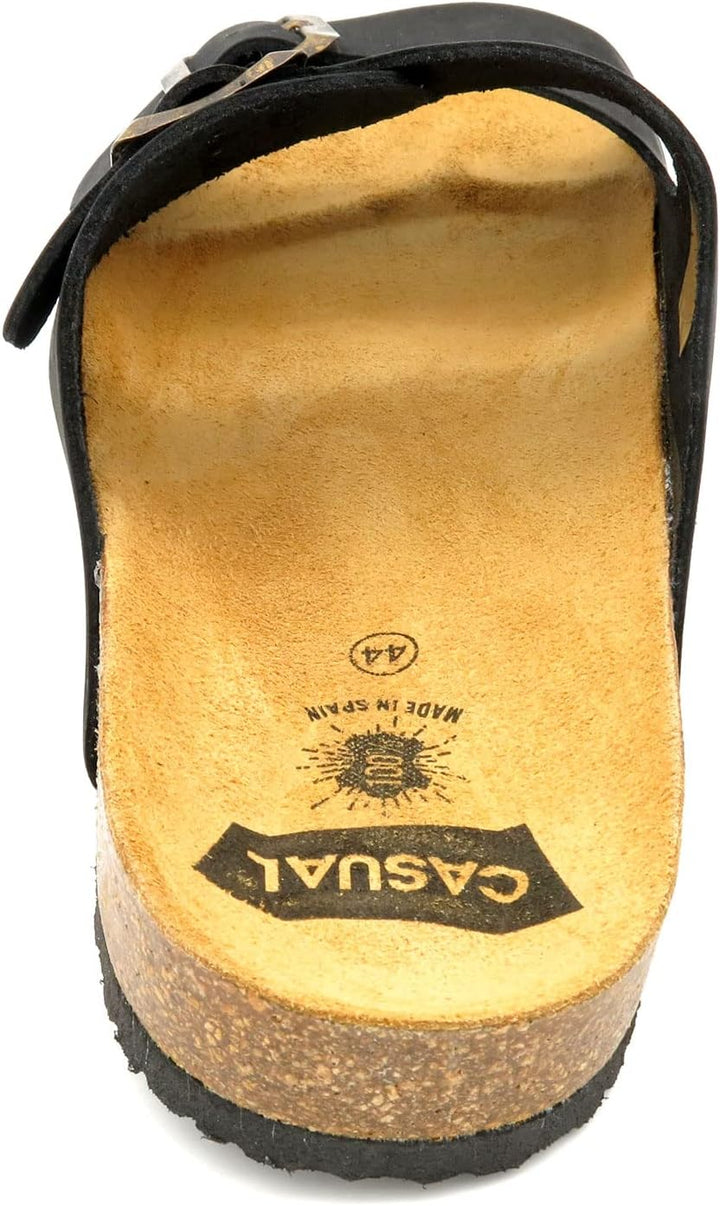Casual Herren Pantoletten Nubuk Leder Sandalen Korksohle &amp; Echtleder Fussbett 39-47 41 EU Schwarz, 4