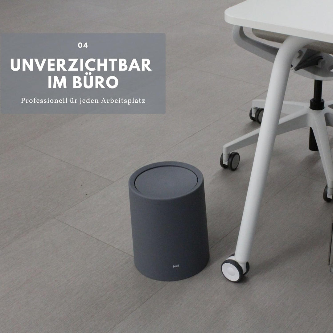 Nell 8L Mülleimer Bad Grau Matt mit Schwingdeckel – Perfekt als eleganter Kosmetikeimer, Ideal auch