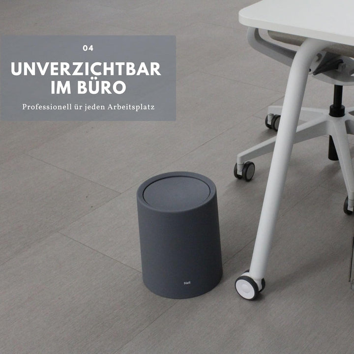 Nell 8L Mülleimer Bad Grau Matt mit Schwingdeckel – Perfekt als eleganter Kosmetikeimer, Ideal auch