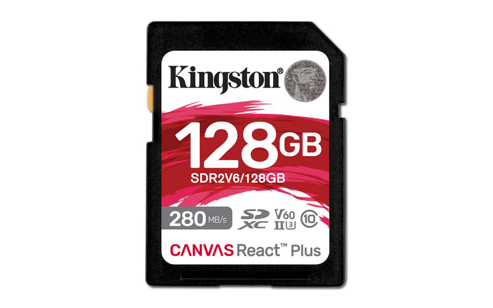 Kingston Canvas React Plus V60 SD 128GB SDXC UHS-II 280R/100W U3 V60 for Full HD/4K, 128GB