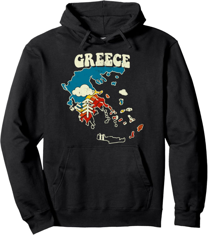 Griechenland Landkarte im Stil der 70er-Jahre, Vintage-Stil, Regenbogenfarben Pullover Hoodie