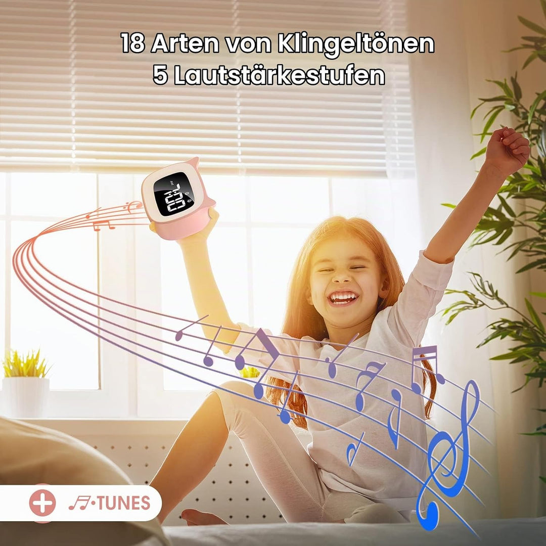 mizikuu Wecker Digital Kinder, mit Licht, Dual-Wecker, LED-Nachtlicht mädchen, Funkuhr mit Snooze Fu
