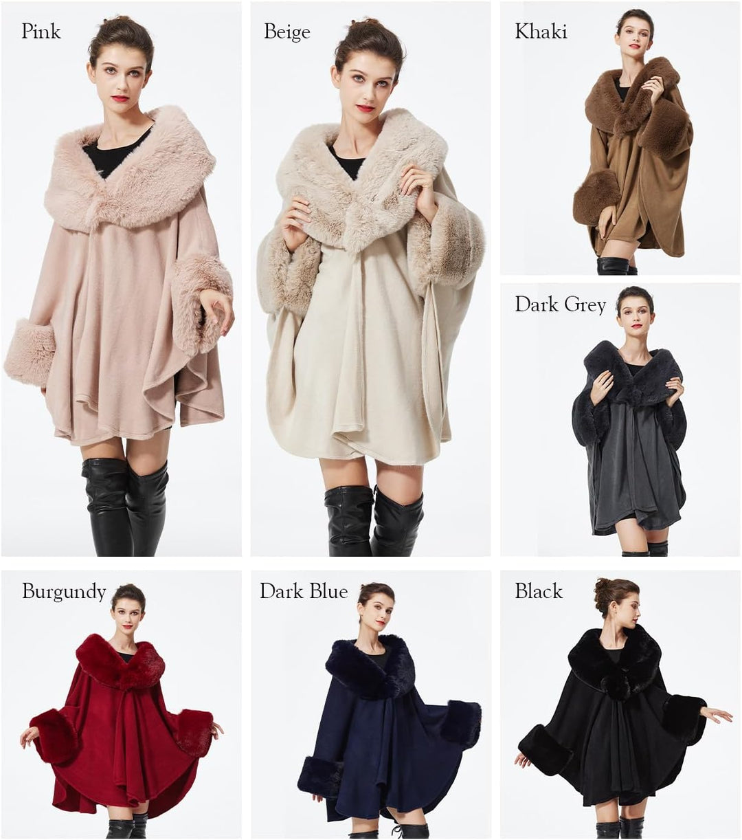BEAUTELICATE Kunstpelz Poncho Stola Damen Umhang Cape Herbst Strickjacke Winter Mantel Mit Kunstfell