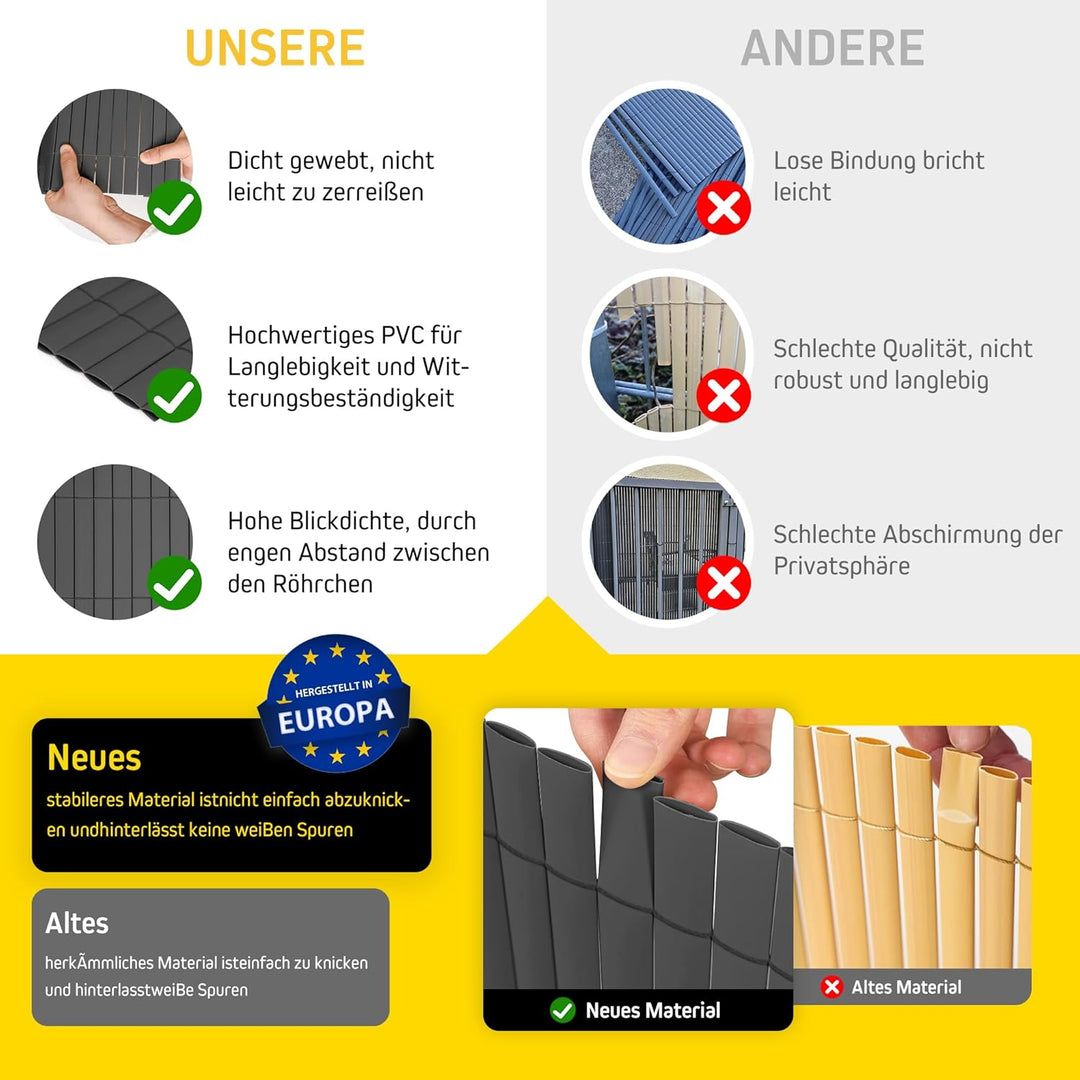 jarolift PVC Sichtschutzmatte Balkon Sichtschutz Wetterfest für Garten Terrasse, Sichtschutzzaun Bal