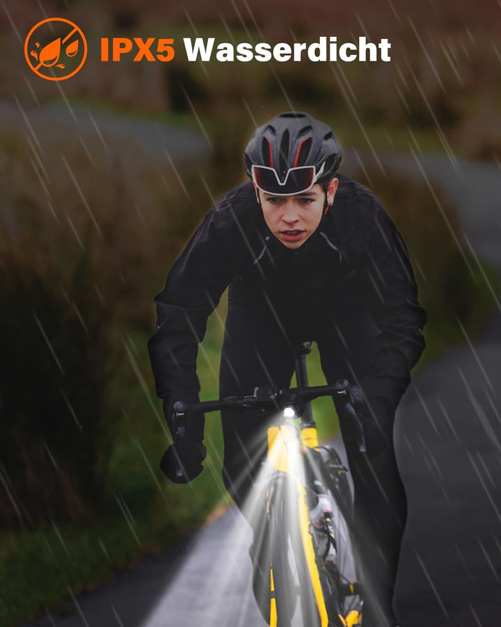 Akdomart LED Fahrradlicht Vorne, Fahrradlicht USB Aufladbar mit 600mAh Akku, Fahrradbeleuchtung StVz