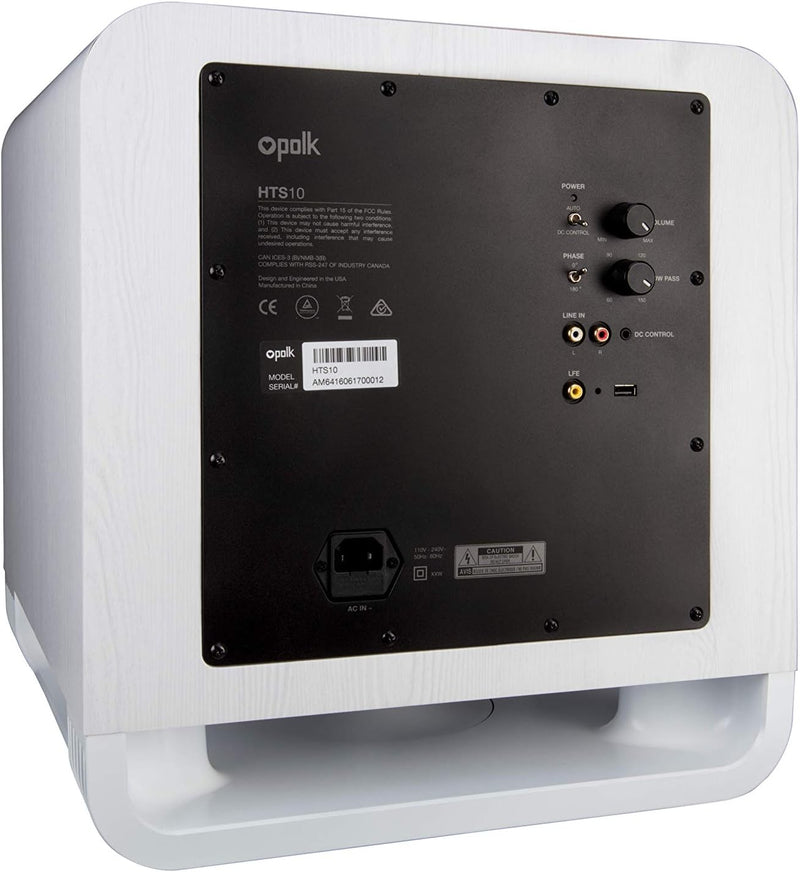 Polk Audio HTS 10 Aktivsubwoofer für Heimkino Soundsysteme und Musik, 10" Bass Box, 200 Watt, Weiss