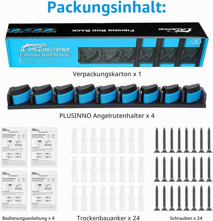 PLUSINNO 4 Stück vertikale Angelrutenhalter, Wandmontage, 4 Packungen Angelrutenhalter für bis zu 18
