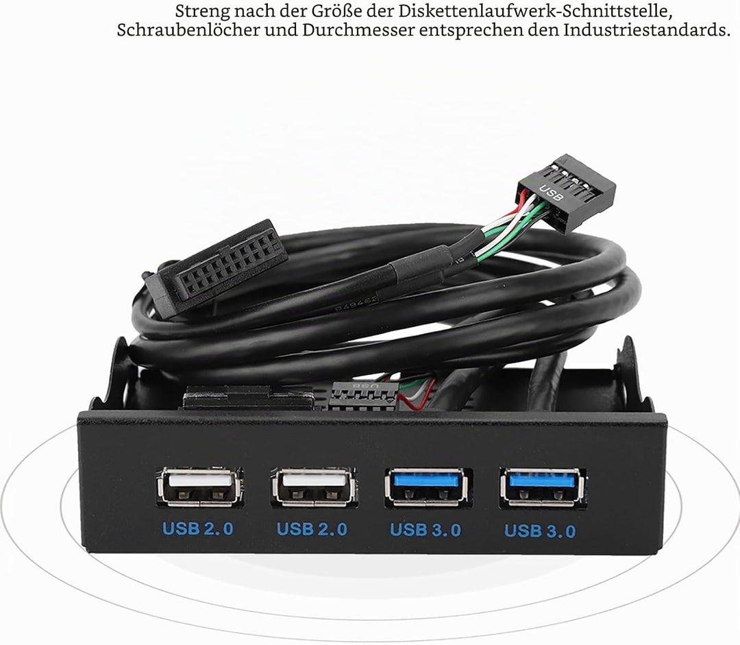 ASHATA USB 3.0 Frontpanel Adapter - Hochgeschwindigkeits-Multifunktions-Hub Mit 4 Ports (USB 3.0 + 2