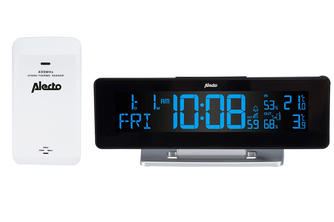 Alecto WS-2500 Wetterstation Funk mit Aussensensor - Funkwetterstation - grosses Display - Temperatu