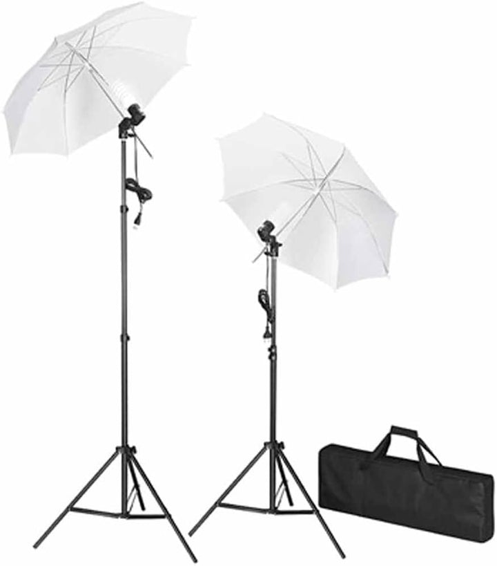 Fotostudio-Set mit schwarzem Hintergrund 600x300 cm, 2 Tageslichtleuchten, Stative, Schirme, Beleuch