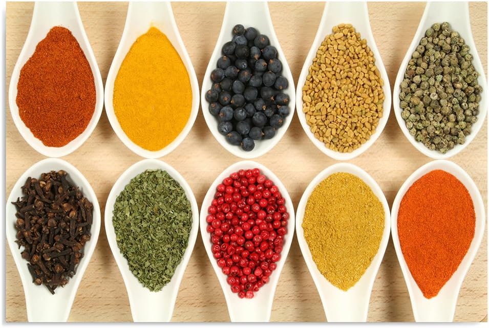 Feeby Frames, Leinwandbild, Bilder, Wand Bild, Wandbilder, Kunstdruck 40x60cm, KÜCHE GEWÜRZE, WEIss,