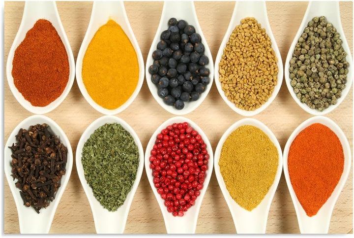 Feeby Frames, Leinwandbild, Bilder, Wand Bild, Wandbilder, Kunstdruck 40x60cm, KÜCHE GEWÜRZE, WEIss,