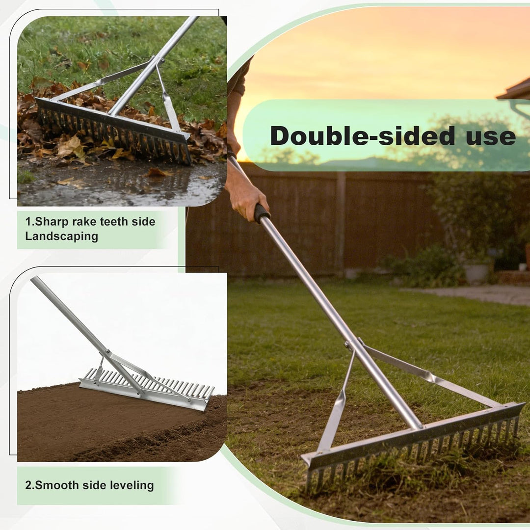 EFUTURETIME 61cm Rechen, Harke Garten mit 170cm Stiel, Gartenrechen Leicht aus Aluminium, Rasenreche