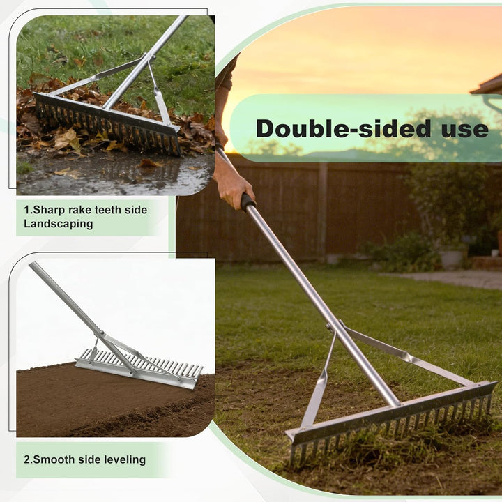 EFUTURETIME 61cm Rechen, Harke Garten mit 170cm Stiel, Gartenrechen Leicht aus Aluminium, Rasenreche