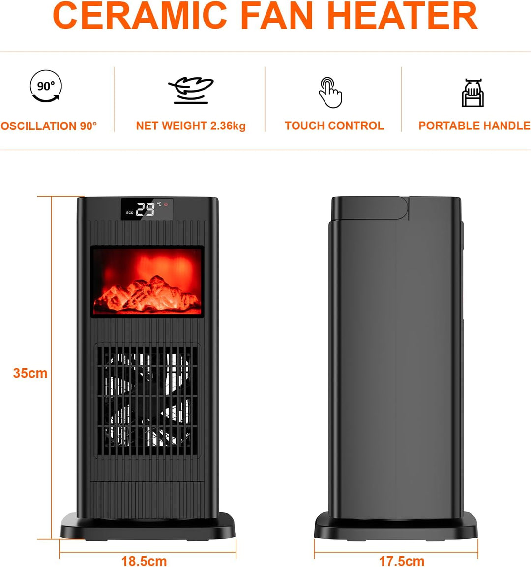 LIFERUN Heizlüfter Energiesparend Leise, 1500W Heizung Elektrisch mit 3D Flammenlicht, 4 Modus 12 St
