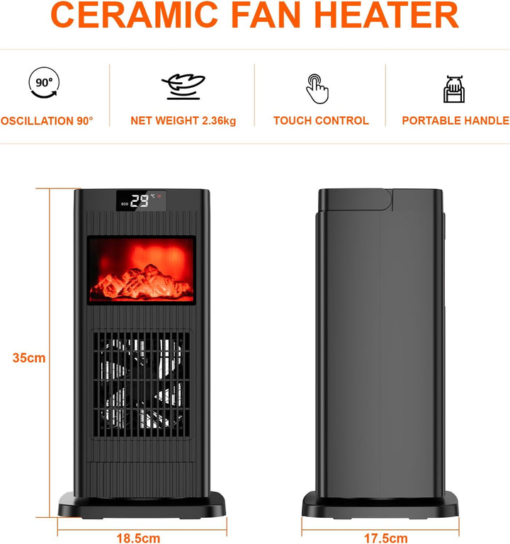 LIFERUN Heizlüfter Energiesparend Leise, 1500W Heizung Elektrisch mit 3D Flammenlicht, 4 Modus 12 St