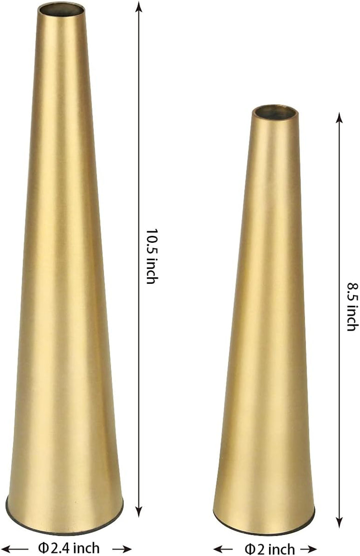 Vixdonos 10,5/21,6 cm goldene Metallvase, kleine Blumenvase, 2 Stück, konische Vase für Hochzeitstis