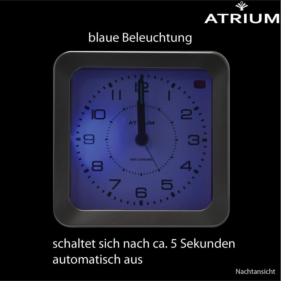 Atrium Funkwecker Analog Quarz ohne Ticken mit Licht und Snooze Leuchtzeiger Silber A660-19
