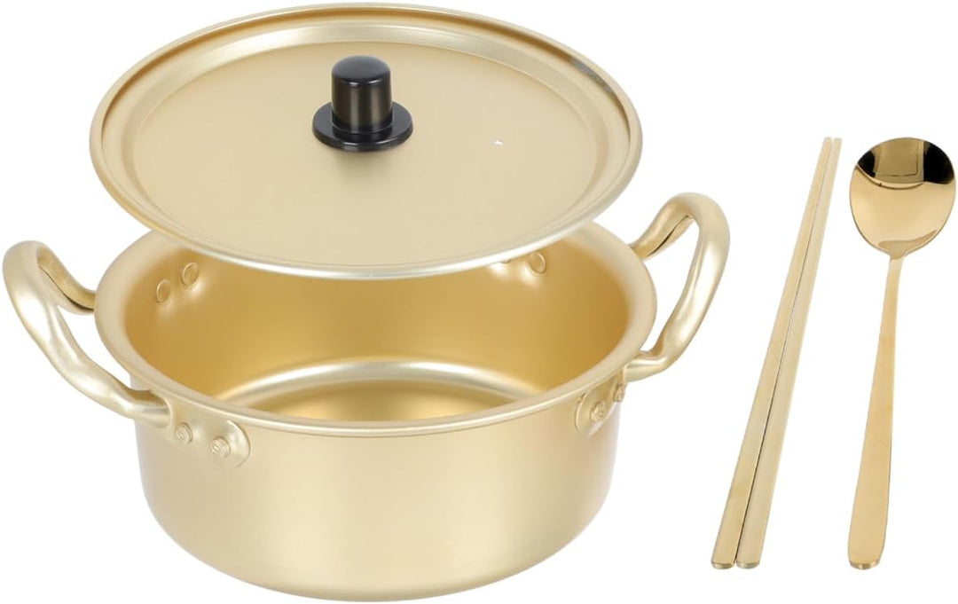YARNOW Double Ears Nudeltopf 1 Set Koreanische Ramen Topf Aluminium Kochtopf mit Deckel Löffel Stäbc