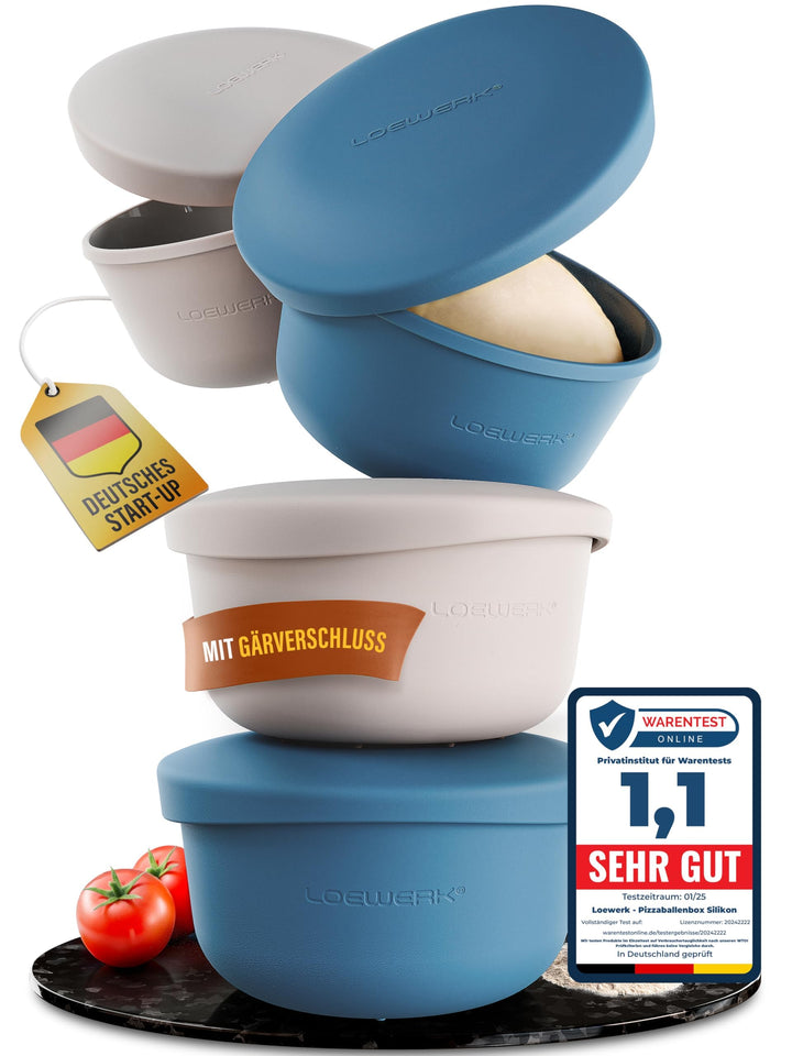 LOEWERK Pizzaballenbox mit Deckel – 4er Set – atmungsaktive Teigbox für perfekten Pizzateig - platzs
