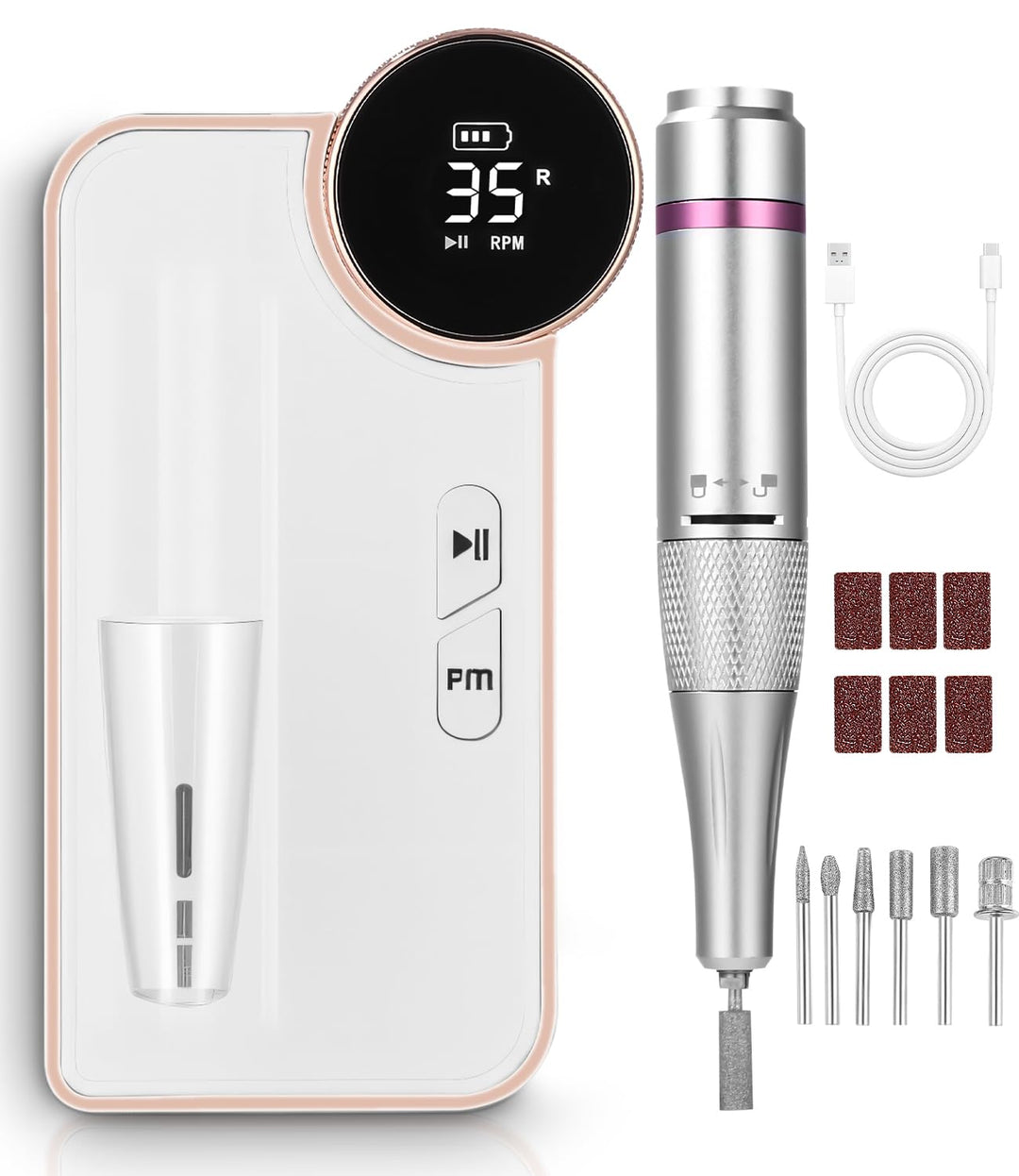 Elektrische Nagelfeile,Maniküre set Elektrisch,USB Aufladbare Nail Drill 35000 U min Fräser,mit LCD-