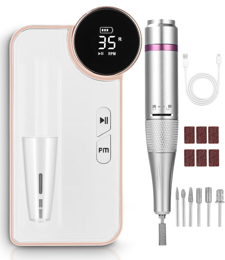 Elektrische Nagelfeile,Maniküre set Elektrisch,USB Aufladbare Nail Drill 35000 U min Fräser,mit LCD-