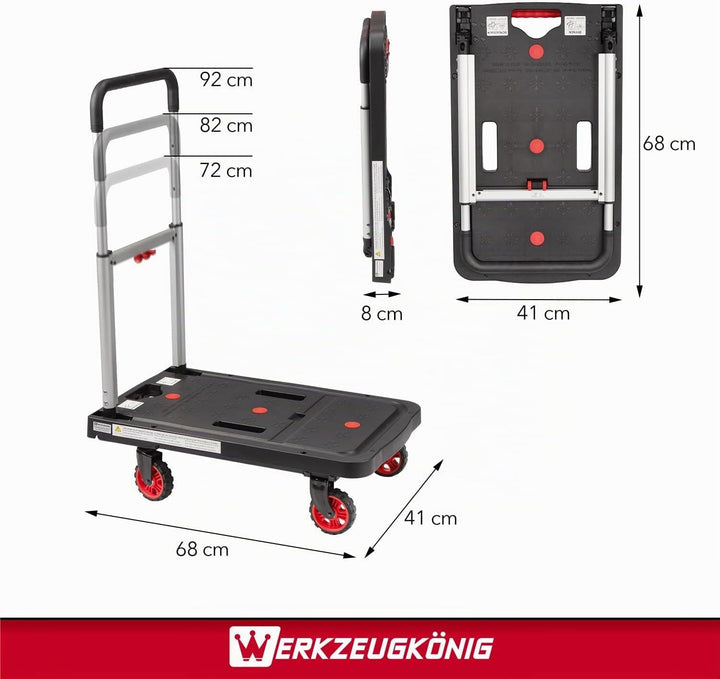 Premium Plattformwagen flach klappbar bis 150kg Tragkraft | Extra Robuste Transporthilfe mit schnell