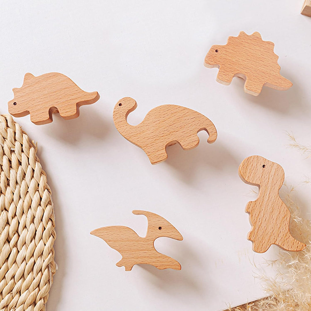 Auped 12 Stück Dinosaurier holzgriffe kinderzimmer - Natürliche Schrankgriffe mit Boho-Design für Kü