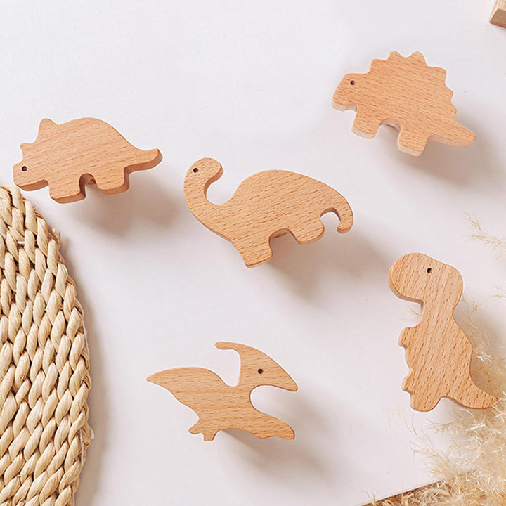 Auped 12 Stück Dinosaurier holzgriffe kinderzimmer - Natürliche Schrankgriffe mit Boho-Design für Kü