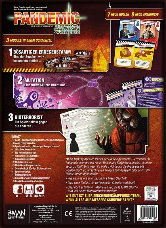 ZMan | Pandemic – Auf Messers Schneide | Erweiterung | Kennerspiel | Brettspiel | 2-5 Spieler | Ab 8