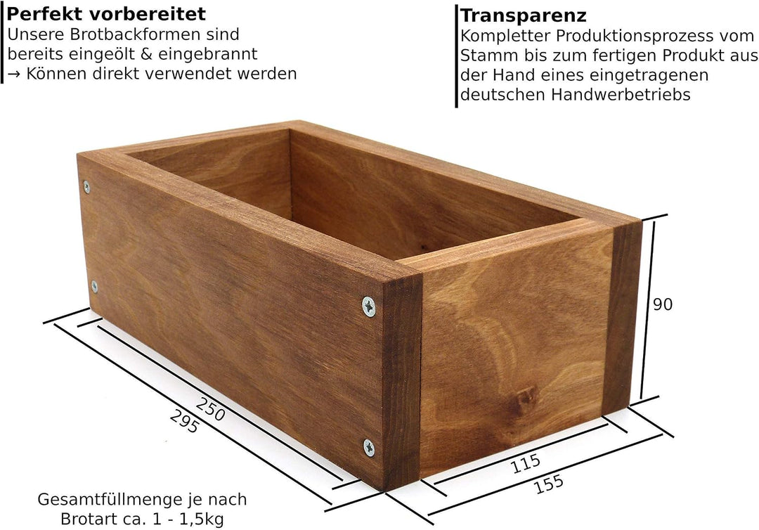 Holzwerk Premium Brot-Backform - hitzebeständiges massives Walnuss-, Birnen-, Apfel-holz – hochwerti