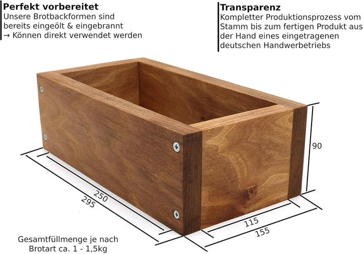 Holzwerk Premium Brot-Backform - hitzebeständiges massives Walnuss-, Birnen-, Apfel-holz – hochwerti