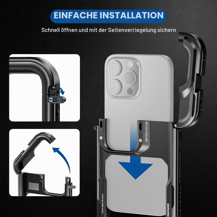 NEEWER 16 Pro Max Käfig Cage, Schnellwechsel Video Rig Handy Stabilisator, kompatibel mit iPhone 16