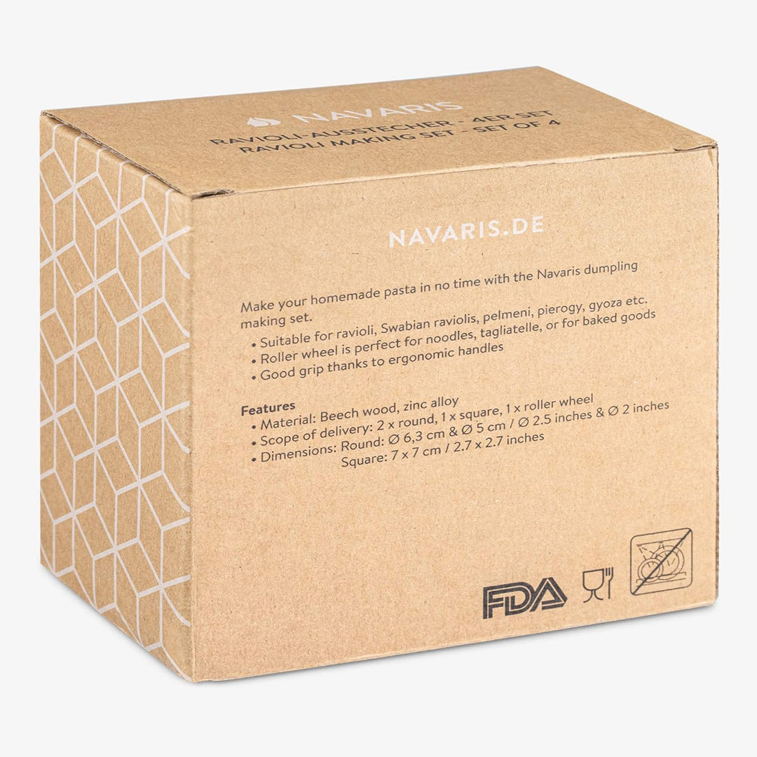 Navaris 4er Set Ravioli Ausstecher Form und Roller - Ravioli Maker für Pierogi Maultaschen Empanadas