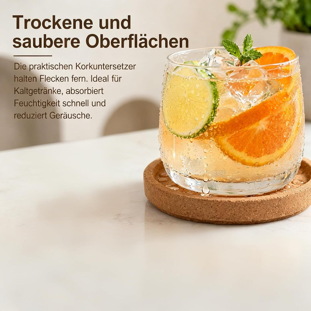 Korkuntersetzer Rund mit Rand, 16 Stück Korkuntersetzer Rund, Untersetzer | Dick Kork Untersetzer, K
