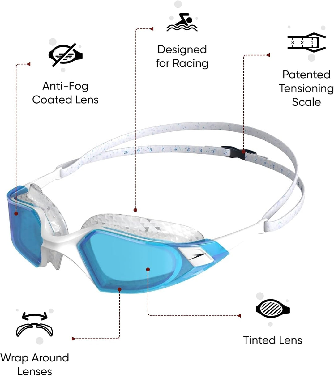 Speedo Unisex Aquapulse Pro Swimming Goggles | Anti-Fog | Anti-Mist | Anti-Leak, White/Clear/Purple