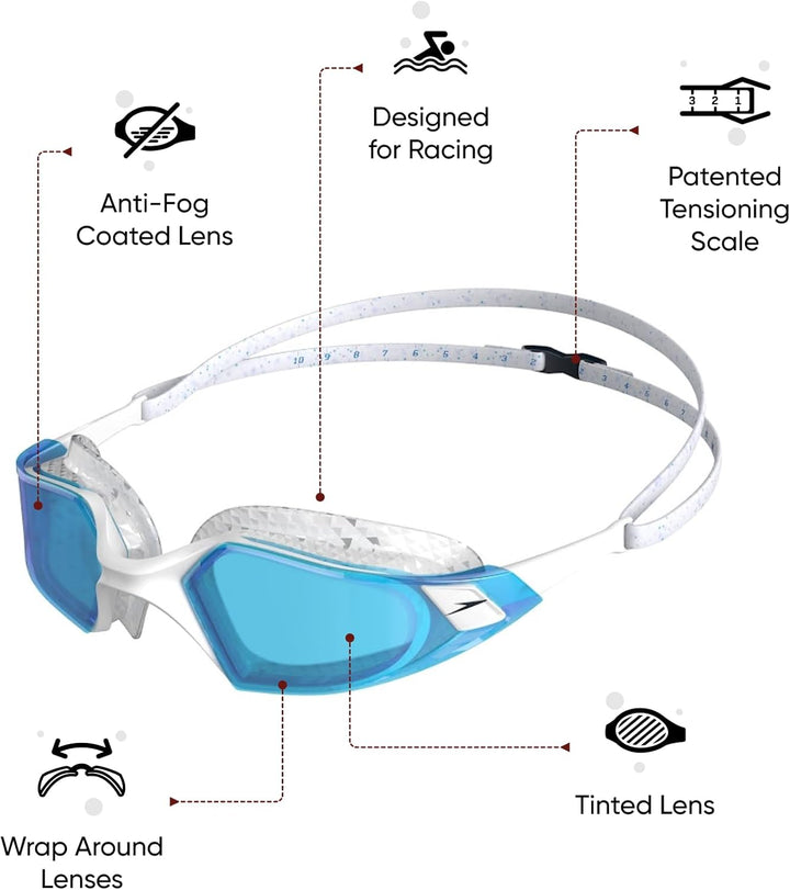 Speedo Unisex Aquapulse Pro Swimming Goggles | Anti-Fog | Anti-Mist | Anti-Leak, White/Clear/Purple