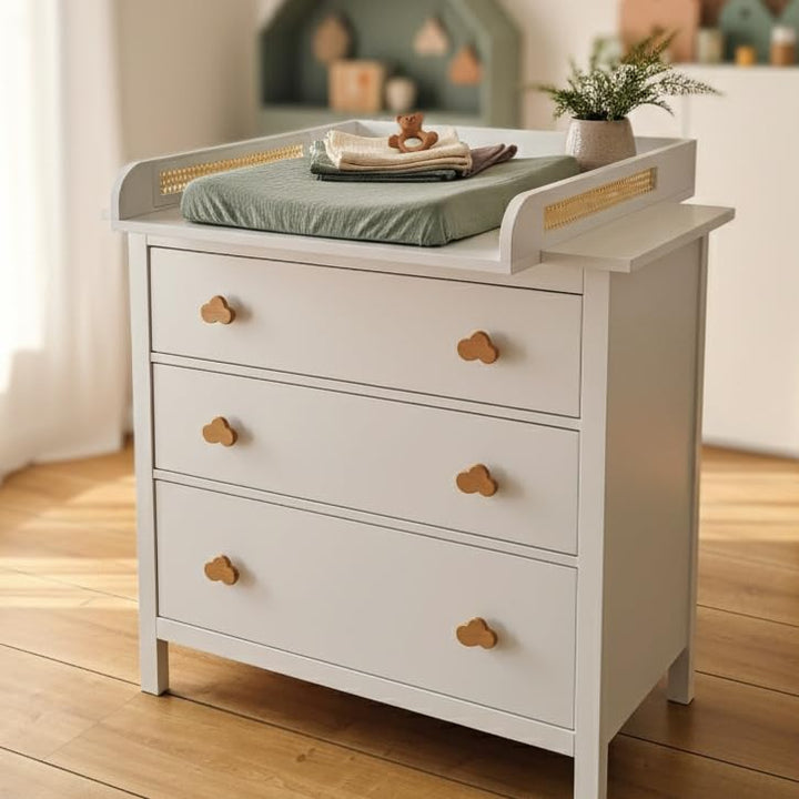Puckdaddy® Arne | Wickelaufsatz für IKEA Hemnes/Songesand Kommode | 80x11x80 cm | aus Holz/Rattan in