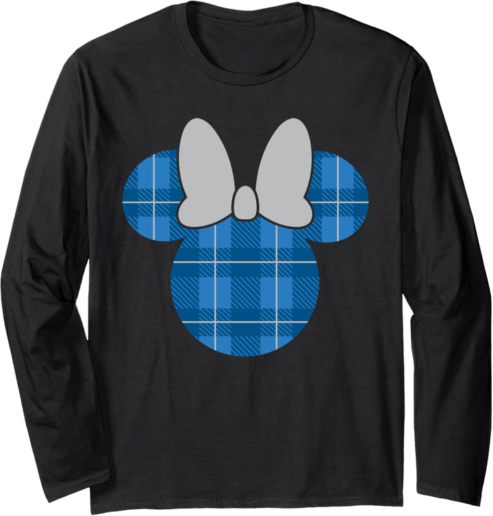 Disney Minnie Mouse Icon Blue Holiday Plaid Langarmshirt