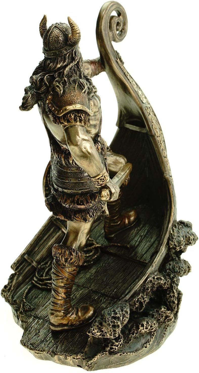Veronese 708-7655 Figur Wikinger Steht am Bug seines Drachenschiffes 24 cm