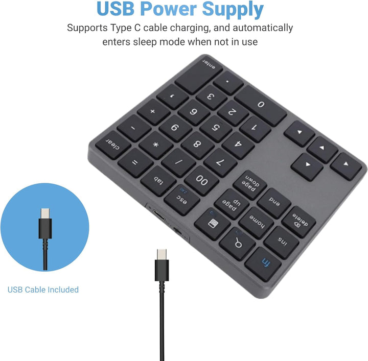 Bluetooth-Nummernblock für Laptop, Kabellose Nummerntastatur, Wiederaufladbarer USB-Ziffernblock mit