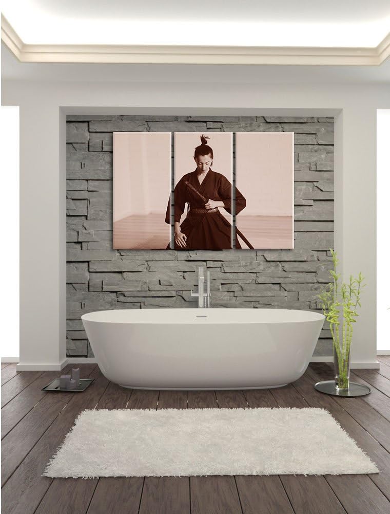 Pixxprint stolze Samurai-Kriegerin B&W Detail 3-Teiler Leinwandbild 120x80 Bild auf Leinwand
