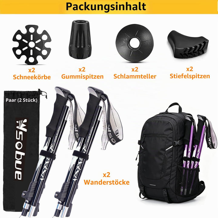 Wanderstöcke, Faltbare Trekkingstöck, Verstellbar Nordic Walking Stock, Teleskopstöcke für Männer un