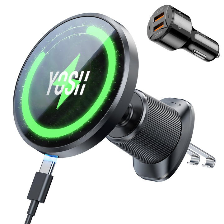 YOSH für Magsafe Autohalterung mit Ladefunktion 15W, [verlängerter Metall-Doppelhaken &amp; N56 Magnete]