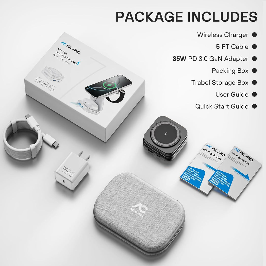 AC Island 5 in 1 iPhone Ladestation kompatibel mit Mag-Safe Ladegerät, Qi2 Faltbar Reisen Wireless C
