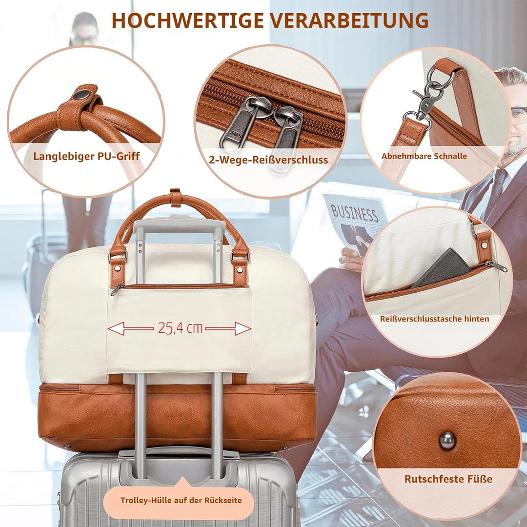 Wogarl Weekender Taschen für Damen, grosse Segeltuch-Übernachtungstasche, Reisetasche, Handgepäck, S