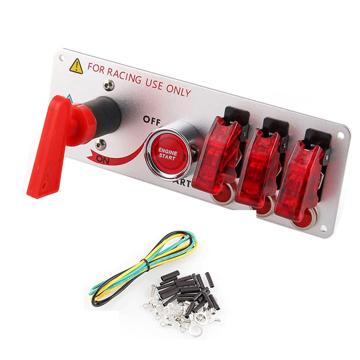 Geloo Zündschalter Panel 12V Racing Car Engine Start Push Button Switch Panel Carbon Fiber LED Toggl