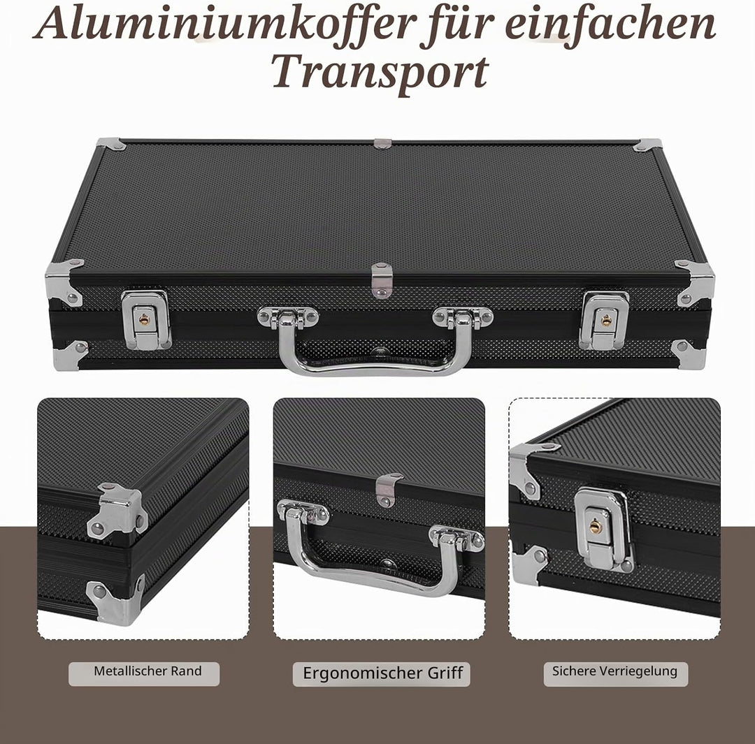 HOMASIS Pokerset mit 300 Chips, Alu Pokerkoffer mit 2 Kartendecks, 5 Würfeln, 1 Dealer Button, Poker