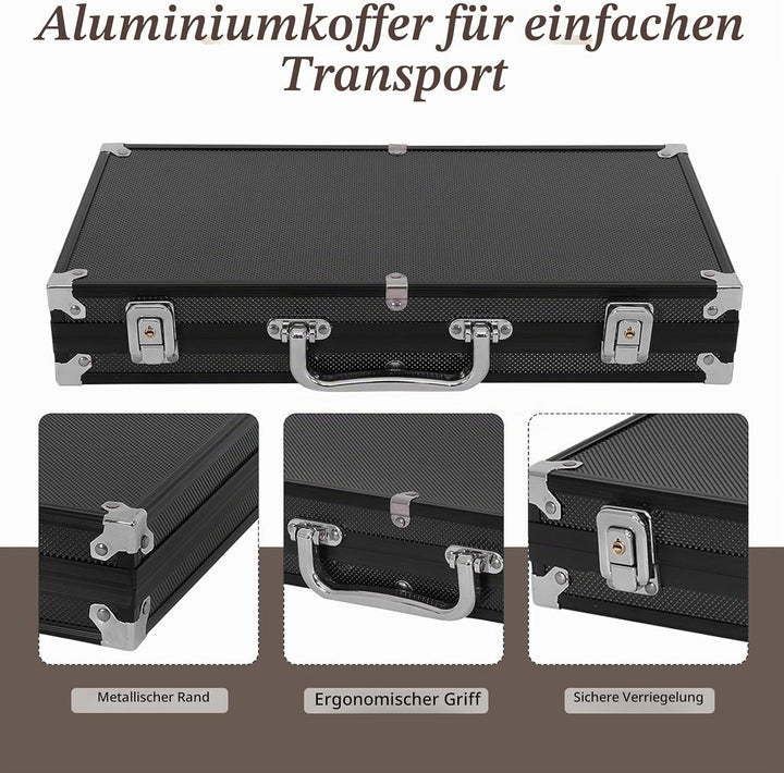HOMASIS Pokerset mit 300 Chips, Alu Pokerkoffer mit 2 Kartendecks, 5 Würfeln, 1 Dealer Button, Poker
