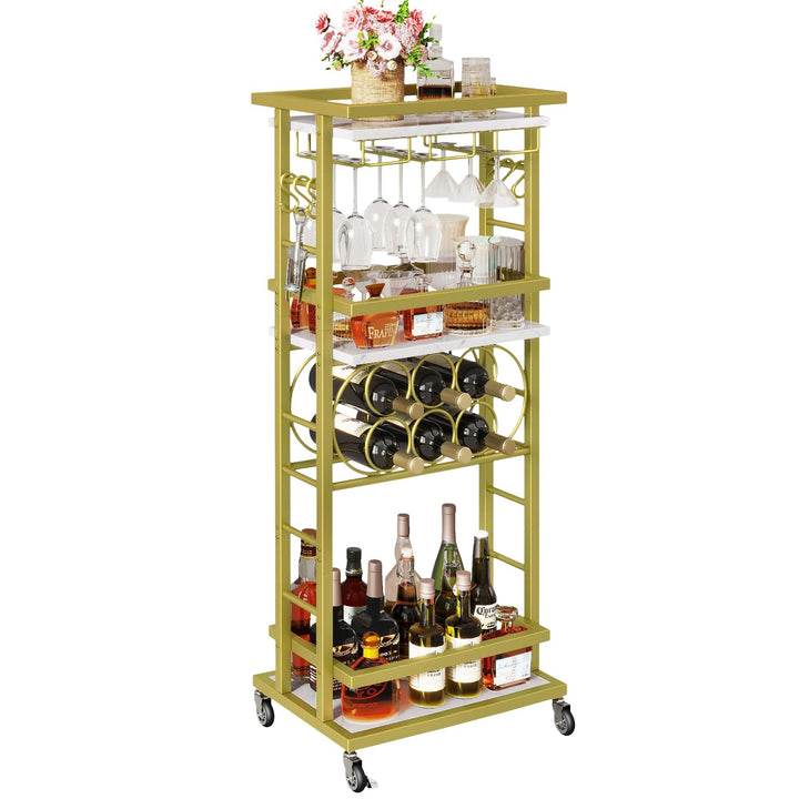 IBUYKE 4 Ebenen Weinregal mit Rollen,Freistehend Weinregal, Barwagen für Spirituosen, Whisky und Wei